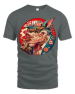 Cyberpunk Gangster Boar Smoking Cigar Graphic Tshirt - gray t-shirt on white background