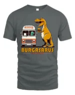 Funny Burgasarus King Of Burgers Dinosaur Graphic Tshirt - gray t-shirt on white background