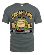 Cool DJ Frog Croak And Roll Sunglasses Graphic Tee - gray t-shirt on white background