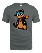 Cool Hip Hop Cat Streetwear Varsity Jacket Graphic Tshirt - gray t-shirt on white background