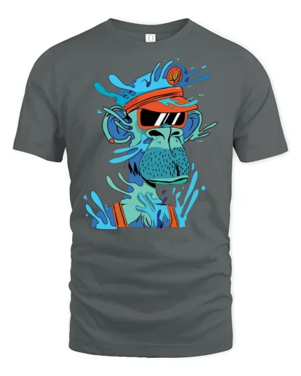 Cool Splashing Blue Ape Captain Visor Graphic Tshirt - gray t-shirt on white background