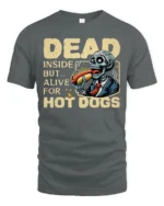 Humorous Dead Inside Alive Hot Dogs Zombie Graphic Tee - gray t-shirt on white background