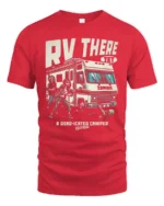 Funny RV There Yet Zombie Road Trip Graphic Tshirt - red t-shirt on white background