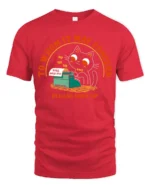 Funny Black Cat Typewriter Please Shut Up Graphic Tshirt - red t-shirt on white background