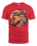 Cyberpunk Gangster Boar Smoking Cigar Graphic Tshirt - red t-shirt on white background