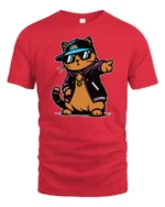 Cool Hip Hop Cat Streetwear Varsity Jacket Graphic Tshirt - red t-shirt on white background