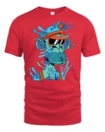 Cool Splashing Blue Ape Captain Visor Graphic Tshirt - red t-shirt on white background