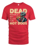 Humorous Dead Inside Alive Hot Dogs Zombie Graphic Tee - red t-shirt on white background