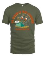 Funny Black Cat Typewriter Please Shut Up Graphic Tshirt - military green t-shirt on white background