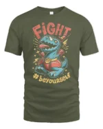 Cute Champion T Rex Boxer Hashtag Beyourself Graphic Tee - military green t-shirt on white background