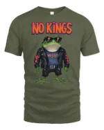 Rebel Punk Frog No Kings Resist Leather Jacket Graphic Tee - military green t-shirt on white background