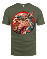 Cyberpunk Gangster Boar Smoking Cigar Graphic Tshirt - military green t-shirt on white background