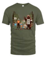Funny Camping Bear Toilet Paper Nature Graphic Tshirt - military green t-shirt on white background