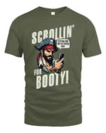 Humorous Social Seas Smartphone Pirate Sailing Graphic Tee - military green t-shirt on white background
