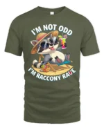 Chill Raccoon Sunglasses Summer Vacation Beach Graphic Tee - military green t-shirt on white background