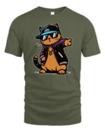 Cool Hip Hop Cat Streetwear Varsity Jacket Graphic Tshirt - military green t-shirt on white background
