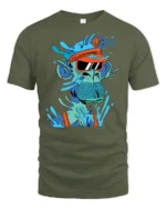 Cool Splashing Blue Ape Captain Visor Graphic Tshirt - military green t-shirt on white background