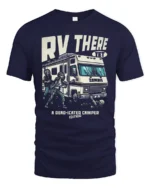 Funny RV There Yet Zombie Road Trip Graphic Tshirt - navy t-shirt on white background