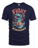 Cute Champion T Rex Boxer Hashtag Beyourself Graphic Tee - navy t-shirt on white background