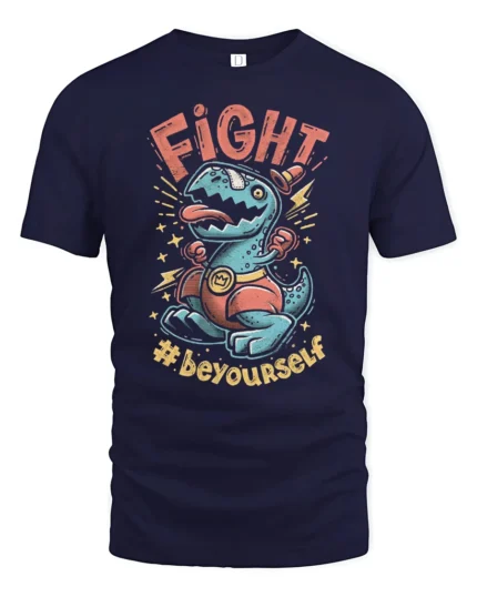 Cute Champion T Rex Boxer Hashtag Beyourself Graphic Tee - navy t-shirt on white background