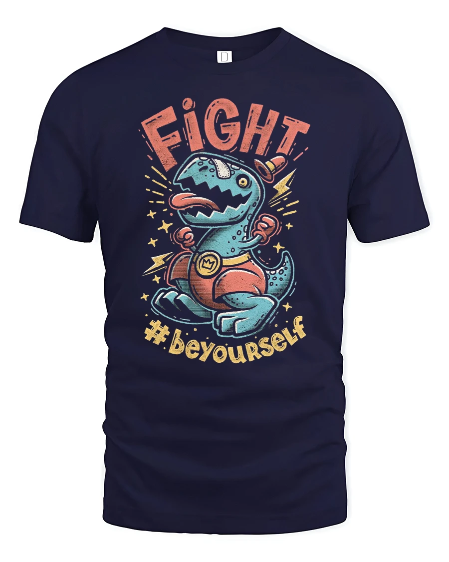 Cute Champion T Rex Boxer Hashtag Beyourself Graphic Tee - 1 Cute Champion T Rex Boxer Hashtag Beyourself Graphic Tee - navy t-shirt on white background