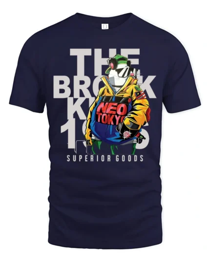 Cool Neo Tokyo Cyberpunk Brooklyn Graphic Tshirt - navy t-shirt on white background