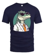 Cool Miami Gator White Suit Sunglasses Graphic Tshirt - navy t-shirt on white background