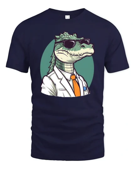 Cool Miami Gator White Suit Sunglasses Graphic Tshirt - navy t-shirt on white background