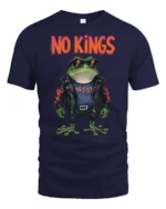 Rebel Punk Frog No Kings Resist Leather Jacket Graphic Tee - navy t-shirt on white background
