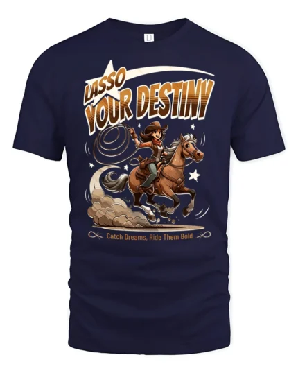 Inspirational Cowgirl Lasso Your Destiny Graphic Tshirt - navy t-shirt on white background