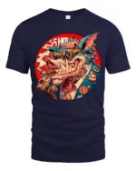 Cyberpunk Gangster Boar Smoking Cigar Graphic Tshirt - navy t-shirt on white background