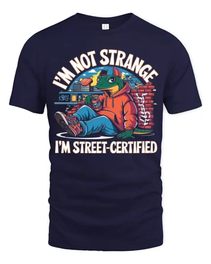 Funny Lizard Street Certified Urban Hoodie Graphic Tshirt - navy t-shirt on white background