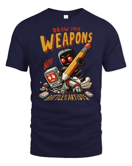 Funny Draw Your Weapons Battle Of The Artists Graphic Tee - navy t-shirt on white background