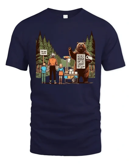 Funny Camping Bear Toilet Paper Nature Graphic Tshirt - navy t-shirt on white background