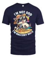 Chill Raccoon Sunglasses Summer Vacation Beach Graphic Tee - navy t-shirt on white background