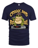 Cool DJ Frog Croak And Roll Sunglasses Graphic Tee - navy t-shirt on white background