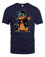 Cool Hip Hop Cat Streetwear Varsity Jacket Graphic Tshirt - navy t-shirt on white background
