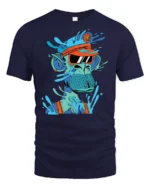 Cool Splashing Blue Ape Captain Visor Graphic Tshirt - navy t-shirt on white background