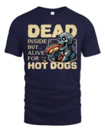 Humorous Dead Inside Alive Hot Dogs Zombie Graphic Tee - navy t-shirt on white background