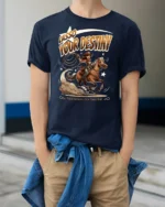 Inspirational Cowgirl Lasso Your Destiny Graphic Tshirt - model wearing navy tee with hands in pockets