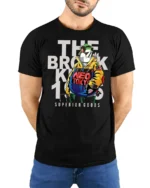 Cool Neo Tokyo Cyberpunk Brooklyn Graphic Tshirt - model wearing black tee with hands behind back