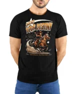 Inspirational Cowgirl Lasso Your Destiny Graphic Tshirt - model wearing black tee with hands behind back