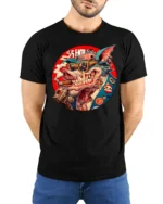 Cyberpunk Gangster Boar Smoking Cigar Graphic Tshirt - model wearing black tee with hands behind back