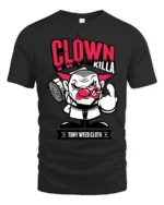 Angry Clown Killa Gangster Middle Finger Graphic Tshirt - black t-shirt on white background