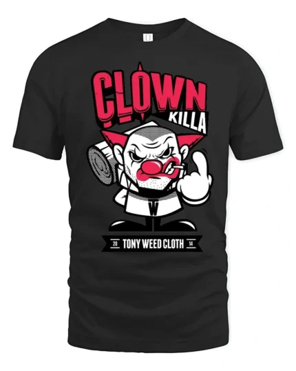 Angry Clown Killa Gangster Middle Finger Graphic Tshirt - black t-shirt on white background