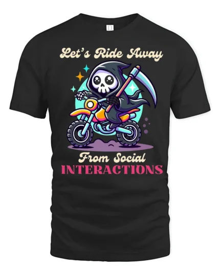 Introvert Grim Reaper Riding Motorcycle Slogan Tshirt - black t-shirt on white background