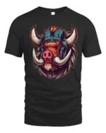 Fierce Viking Boar Warrior Helmet Nord Style Graphic Tshirt - black t-shirt on white background