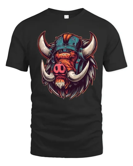 Fierce Viking Boar Warrior Helmet Nord Style Graphic Tshirt - black t-shirt on white background