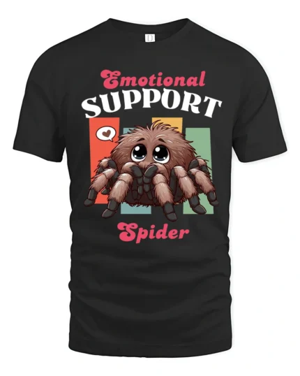 Cute Emotional Support Spider Fluffy Tarantula Graphic Tee - black t-shirt on white background