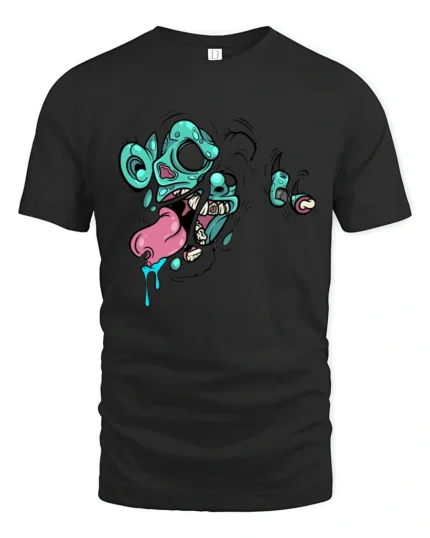 Scary Neon Melted Rodent Zombie Face Pop Art Soft Tshirt - black t-shirt on white background